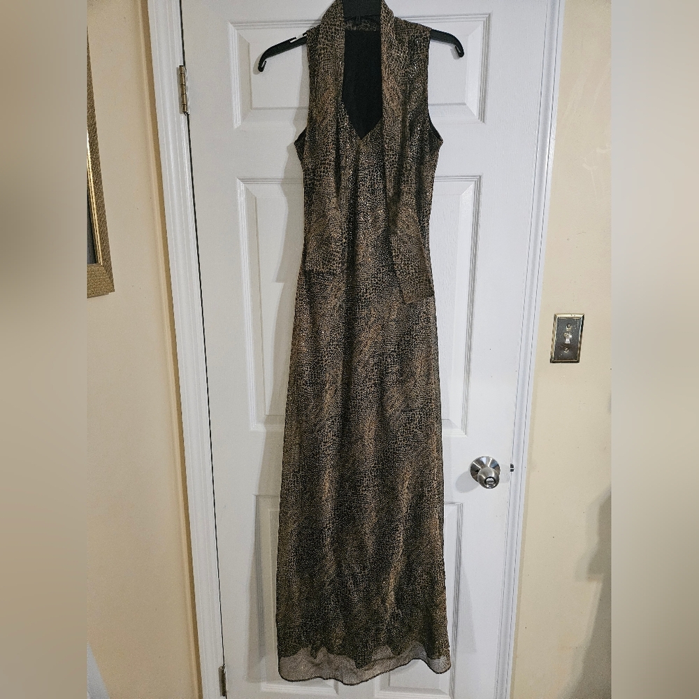 Sleeveless Brown & Black Patterned Maxi Dress